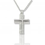 Croce (con catena) in oro bianco e oro bianco k18 con diamanti (code P2049)